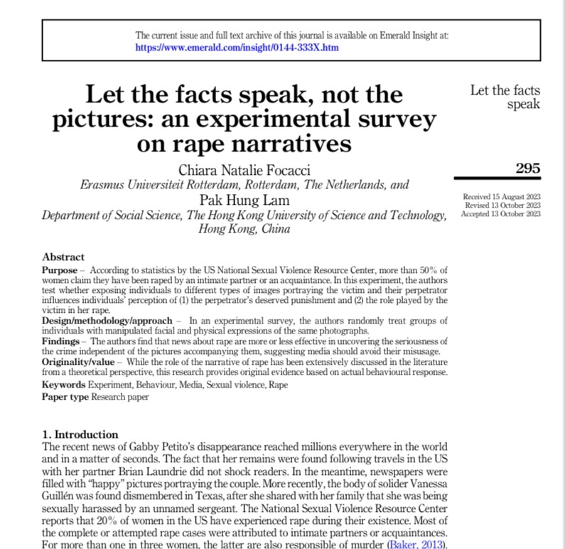 ChiaraNFocacci's tweet photo. 🕊️ Do we need happy pictures of the #victim &amp; her #abuser? This research on #rape is very close to my heart in a time where an Italian woman has disappeared after being kidnapped by her #boyfriend, charged with #murder. https://t.co/HYdzwsePtq #OpenAccess https://t.co/8lt7gggvVf