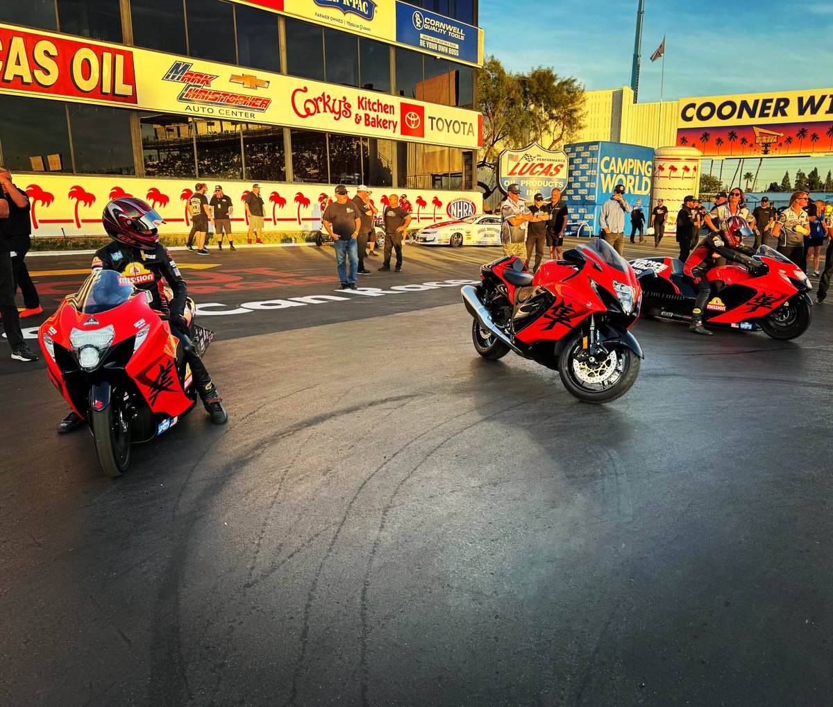 Seeing triple 👀

<a href="/vanceandhines/">Vance & Hines</a> | <a href="/MissionFoodsUS/">Mission Foods 🌮</a> | <a href="/suzukicycles/">Suzuki</a> | #NHRApsm