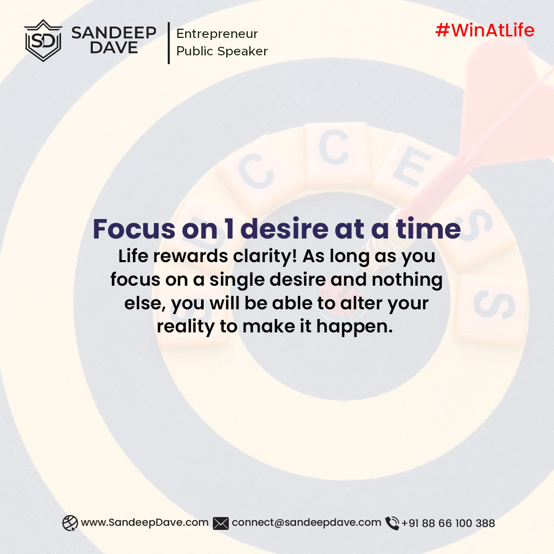 iSandeepDave's tweet photo. 50 Golden Rules To Win At Life
Rule No. 5)
Focus on 1 desire at a time
Life rewards clarity! As long as you focus on a single desire and nothing else, you will be able to alter your reality to make it happen.
#SandeepDave #Inspiration #Success #Entrepreneurship https://t.co/ZPcd9Ujkbr