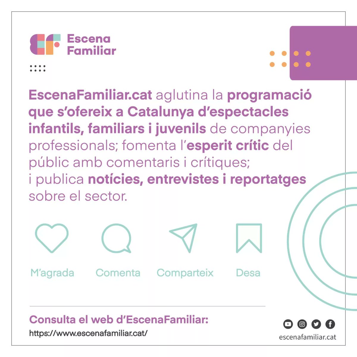 EscenaFamiliar's tweet photo. EscenaFamiliar estrena logo! 🥳
-
El portal dels espectacles familiars de Catalunya, emprèn una nova i emocionant etapa que comença amb imatge renovada! 🤩
-
@sopagraphics
SopaGraphics, dissenyadors de la nova imatge d'EscenaFamiliar 😁
-
#escenafamiliar #espectaclesinfantils https://t.co/tGXpQ1bmzO