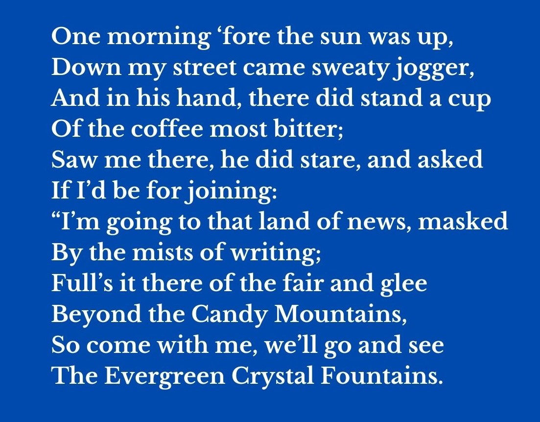 #quote from 'The Evergreen Crystal Fountains' by @StewartBerg Journalists, too, have their pie-in-the-sky dreams, just like those who seek the Big Rock Candy Mountains fallingmarbles.com/poor-chess-and… #poetrytwitter #poetrycommunity #BookTwitter #booktwt #poetrylovers #AuthorsOfTwitter