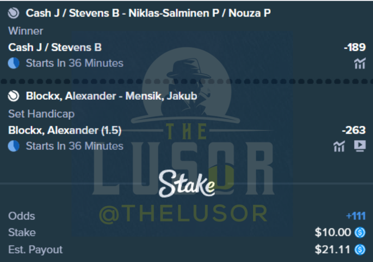 TheLusor's tweet photo. Bet 1 Lusor Ladder Challenge🪜🫡

Danderyd Challenger 🇸🇪

$10 to $21.11

Cash &amp; Stevens ML
Blockx TO WIN A SET

#GamblingTwitter #SportsBetting #ParlayScience https://t.co/rMTW6w1qUd