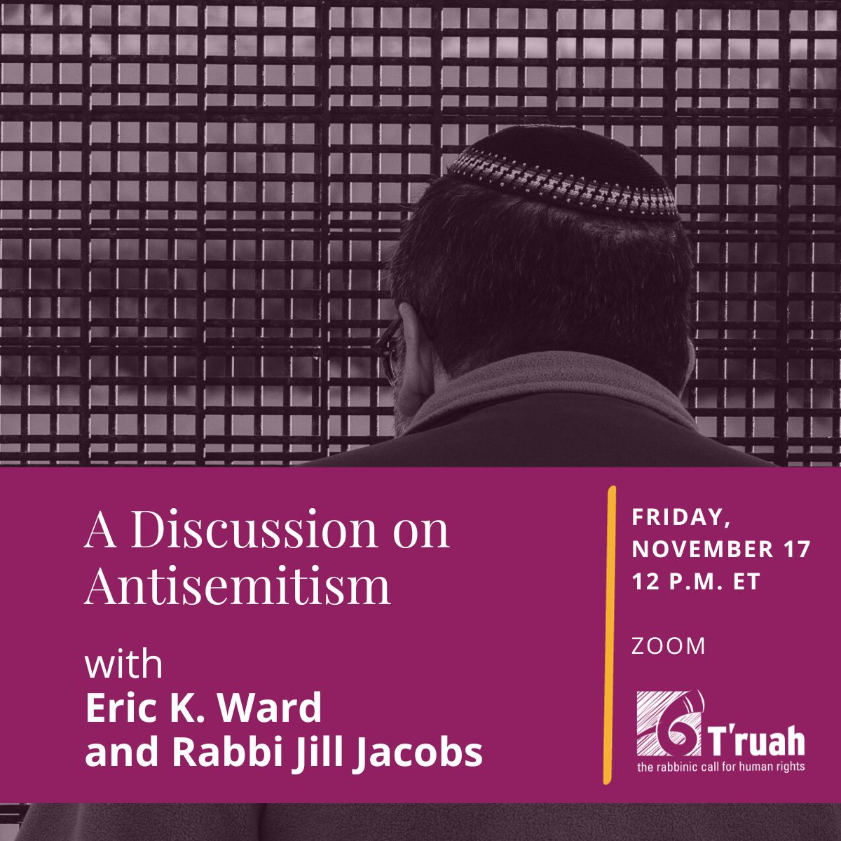 Friday at noon ET: How do we understand antisemitism in this moment? Eric K. Ward @bulldogshadow , senior fellow at @splcenter and an expert on antisemitism and related issues, in conversation with @rabbijilljacobs, CEO of T'ruah. Register: buff.ly/3swlOe7