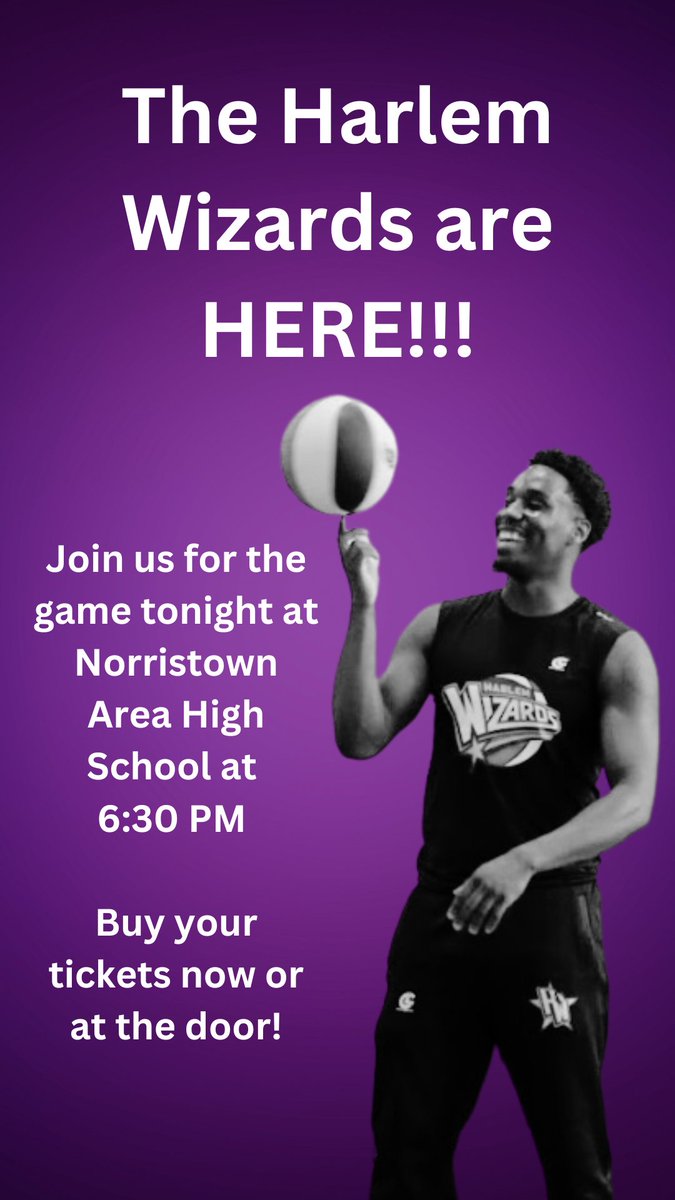 NorristownASD's tweet image. The Harlem Wizards are HERE!!! Join us for the game tonight at Norristown Area High School at 6:30 PM. Buy your tickets now or at the door!
pretix.eu/harlemwizards/…