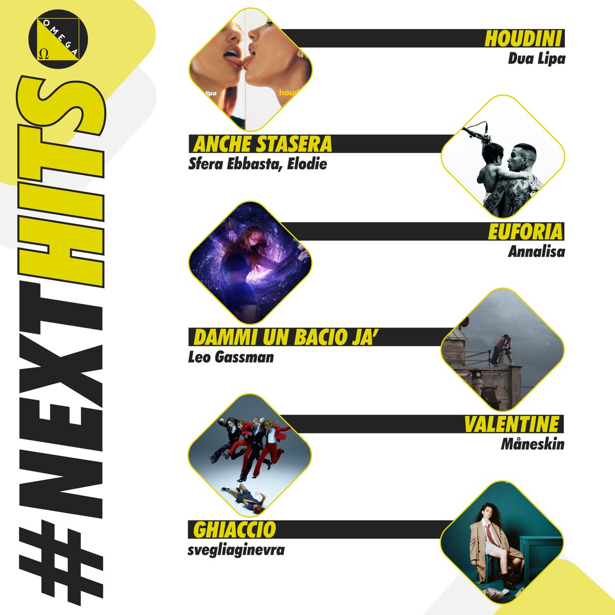 omegaradio_'s tweet photo. Tutte queste nuovissime uscite sono #NextHits, X2VR!

E sono pronte a tenerci compagnia per i prossimi sette giorni, in diretta su Radio Omega 🚀

.
.
.
#dualipa #sferaebbasta #x2vr #xdvr #elodie #annalisa #leogassman #maneskin #svegliaginevra #radio #omega #omegaradio https://t.co/GHTAABQTvq