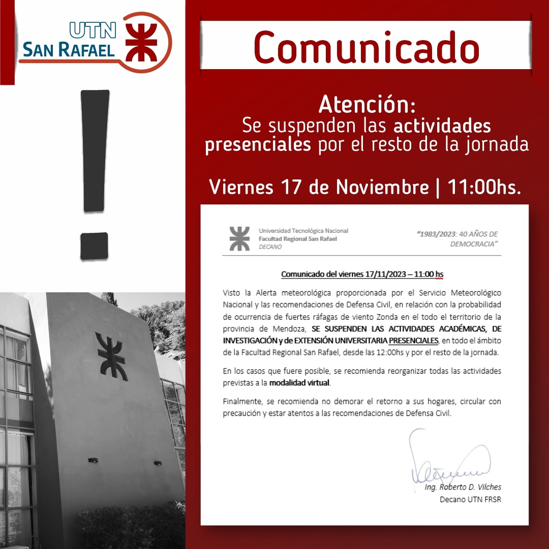 Atención Comunidad UTN de San Rafael...