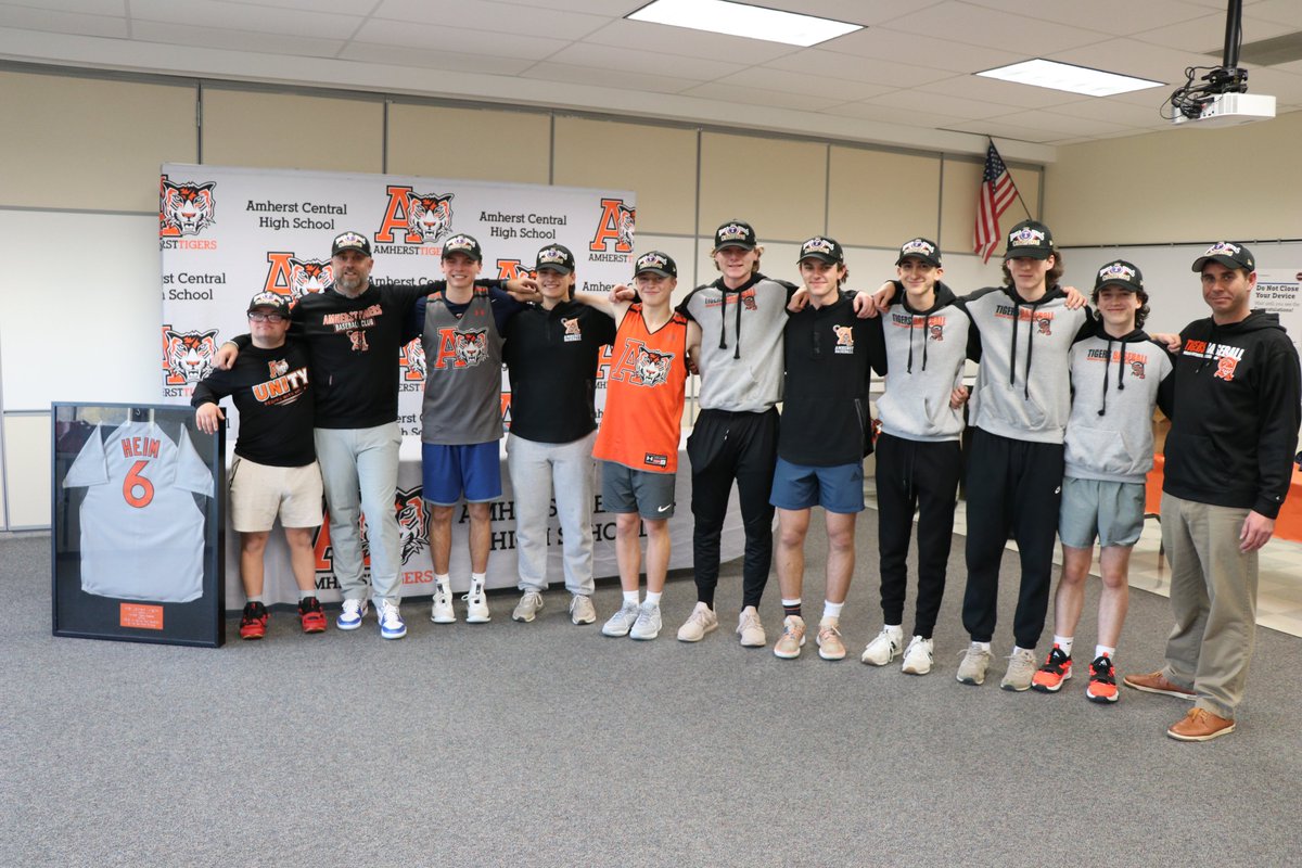 AmherstTigers1's tweet photo. Some new headgear to inspire @AmherstTigersBB returning players as we get ready for our 2024 spring season. Thanks to @NewEraCap for the Texas Rangers World Series caps. https://t.co/f3EKd7hMQK