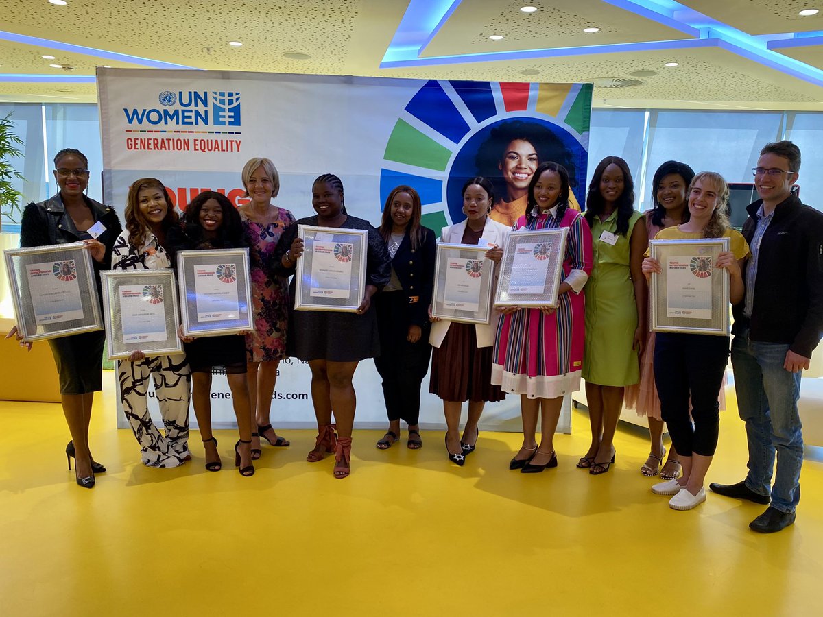 unwomenSA's tweet photo. An inspiring day celebrating young businesswomen! 💃🏾
Congratulations to the finalists &amp; winners of our Young Entrepreneurs Awards. 1st 🏆#InoBiodiesel 2nd🏆 #Homeshare &amp; 3rd🏆#TalithaTogether (details in pics descriptions). Thanks to our host @pwc_za &amp; organiser @BusinessEngage. https://t.co/LG6oMpHAvs