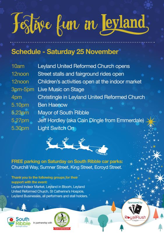 🎄Who's excited for the Leyland Christmas Lights Switch On?? We're looking forward to Lighting Up Leyland on Saturday 25 November with Christmas market stalls, children’s attractions, food and drink, live music and special guests Jeff Hordley (aka Cain Dingle) and Ben Haenow.