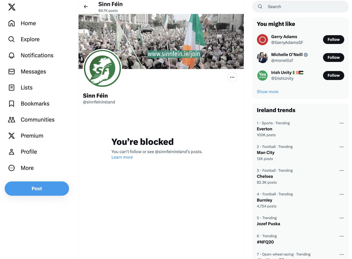 I'm Irish. I'm a nationalist. 
I'm FOR Irish unity.
But... because I'm AGAINST – HAMAS / ISIS / HEZBOLLAH... this has happened... as of today.

Ah well... True colours and all that.

#fanatics #Antisemitism #ignorance #idiots #notfitforgovernment @Irishtimes @Independent_ie