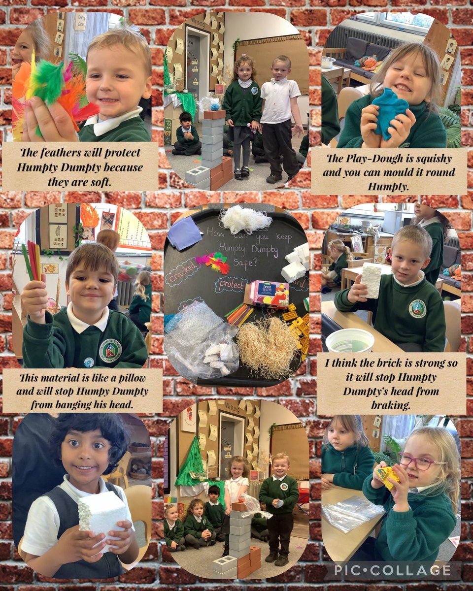 Reception carried out an investigation to answer the question ‘How can we keep Humpty Dumpy safe?’ 🥚 We predicted which material would best protect his head. We tested the materials by pushing Humpty off the wall whilst wrapped in the chosen materials. @StJosephStBede #SJSBSTEM