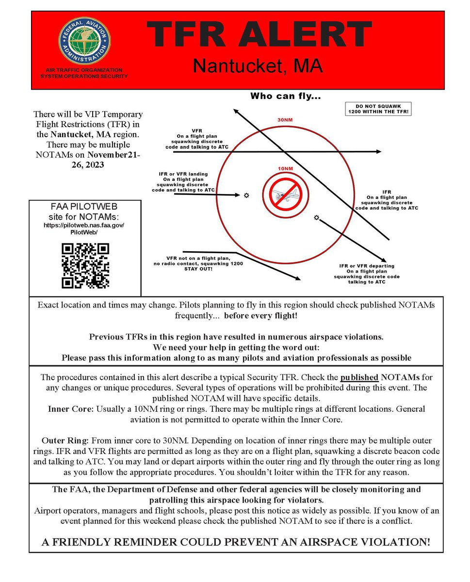 TFR Alert. Pilots and crew, please refer to official sources. <a href="/InkyM/">Inquirer and Mirror</a> <a href="/ACKCurrent/">Nantucket Current</a> <a href="/TownofNantucket/">Town of Nantucket</a>