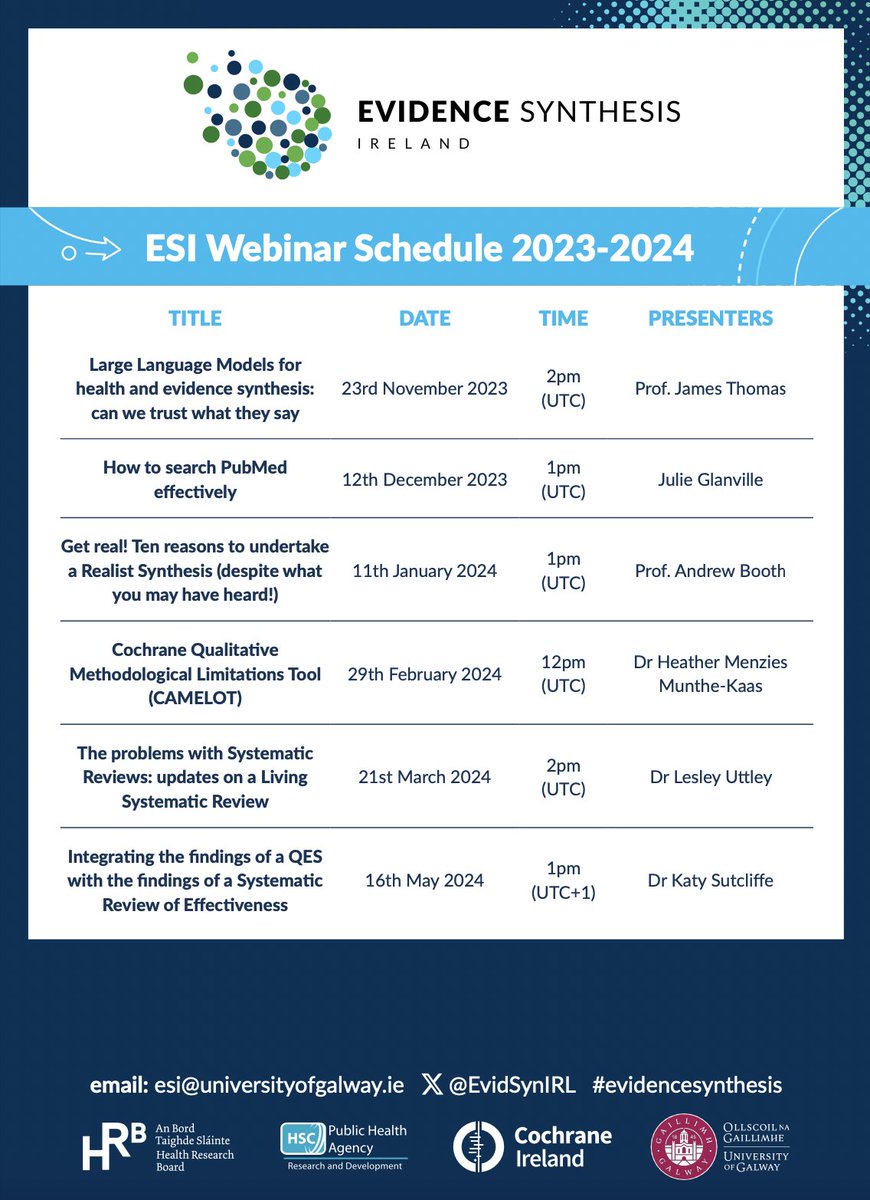 EvidSynIRL's tweet photo. 💻We're busy working on a vibrant #webinar series for 2024. 

👀Take a look at what we have coming up, and check out some of the feedback we've received.

🌎 Webinars are free, and are led by world experts in #EvidenceSynthesis

Register at https://t.co/MsxSXOeIqm https://t.co/BZ4DQFf0Bd