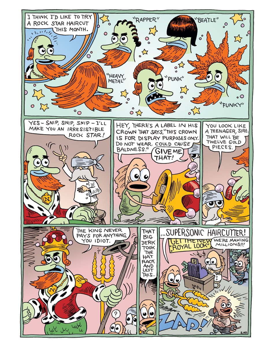 Stephen Hillenburg's SPONGEBOB SQUAREPANTS:
King Neptune in Hair Today...
By Kaz, Tony Millionaire and Tom Luth

(From Nick Mag Presents: The SpongeBob SquarePants Movie - November 2004)