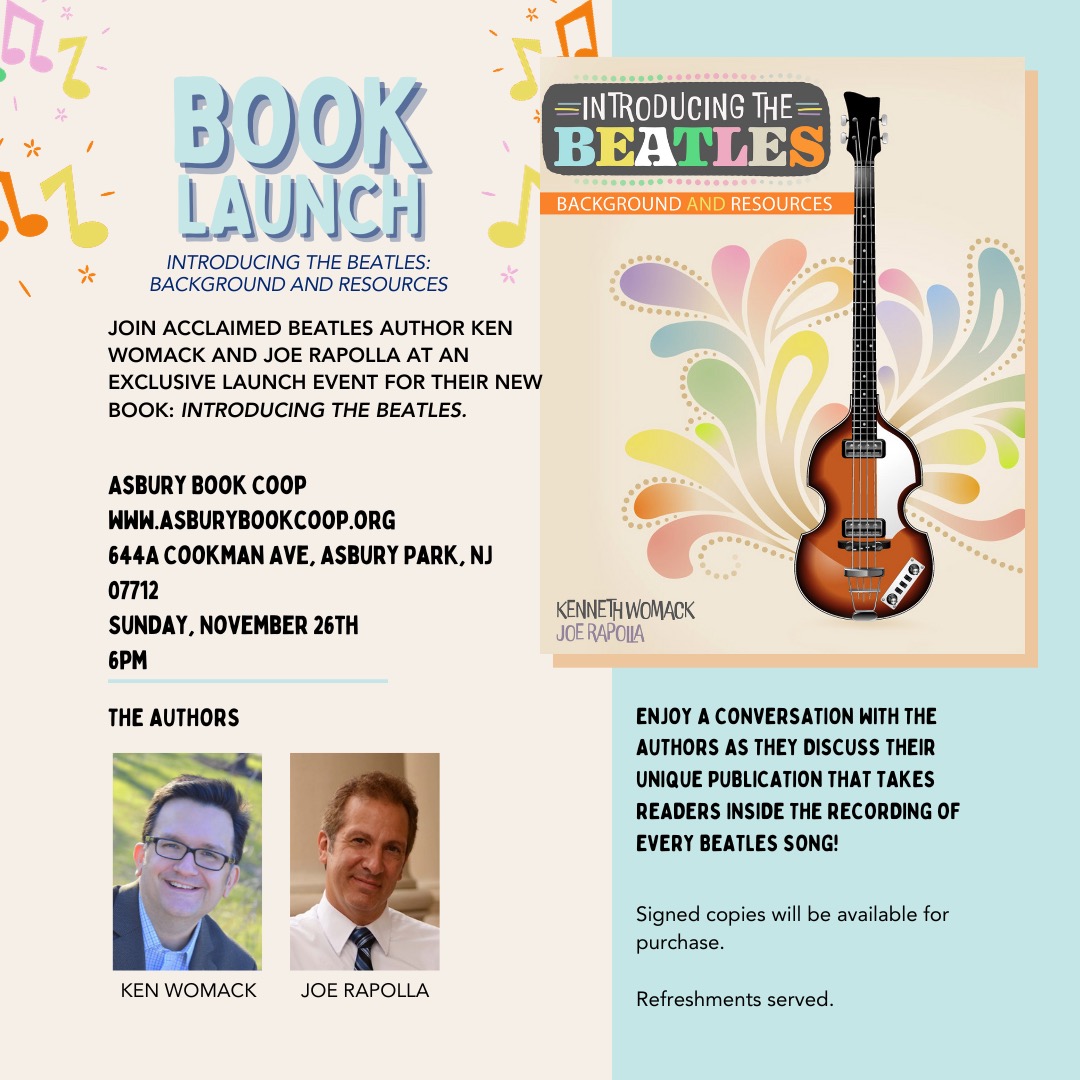 #ComeTogether and join acclaimed <a href="/thebeatles/">The Beatles</a> author <a href="/KennethAWomack/">Ken Womack</a> and me as we talk about our fun new interactive book at the charming <a href="/AsburyBookCoop/">Asbury Book Cooperative</a> the Sunday after Thanksgiving, 11/26 at 6p.
<a href="/monmouthu/">Monmouth University</a> <a href="/monmouthunews/">MonmouthNow</a> <a href="/DHGolland/">David Hamilton Golland</a> <a href="/MonmouthProvost/">Monmouth University Provost</a> <a href="/BlueHawkRecords/">Blue Hawk Records</a>