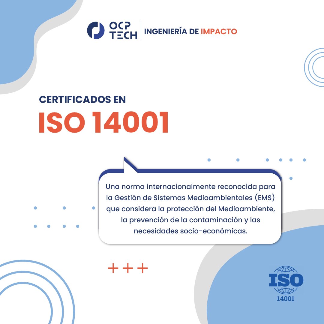 SomosOCPTECH's tweet photo. En #OCPTECH, estamos certificados en Normas ISO 14001. Esto refleja nuestro compromiso con la excelencia ambiental y el enfoque dedicado para minimizar nuestro impacto en el medio ambiente.
#SostenibilidadEmpresarial #ISO14001Certified #PrácticasSostenibles #RSE https://t.co/8gHYGciN3U