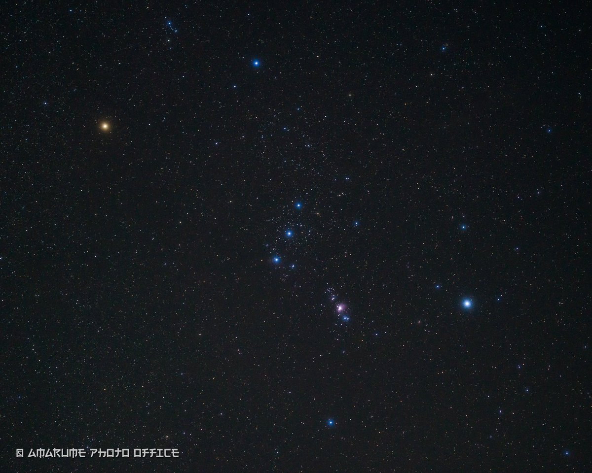 amarume_T's tweet photo. 外が暖かかったんで、サクッと撮ってみた。
#オリオン座 #ベテルギウス #betelgeuse #リゲル #rigel #m42
#Sony #α6400 #sigma #40f14 #mc11 https://t.co/b2F57rXC46