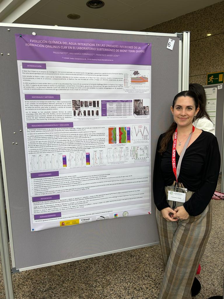 FFision's tweet photo. La joven investigadora @Paulanch de @FFision @CIEMAT_OPI presenta un trabajo pormenorizado de las aguas intersticiales de arcillas provenientes  del laboratorio subterráneo de @MtTerriProject en Suiza. #nuclear #safety https://t.co/NTl7rEk78E