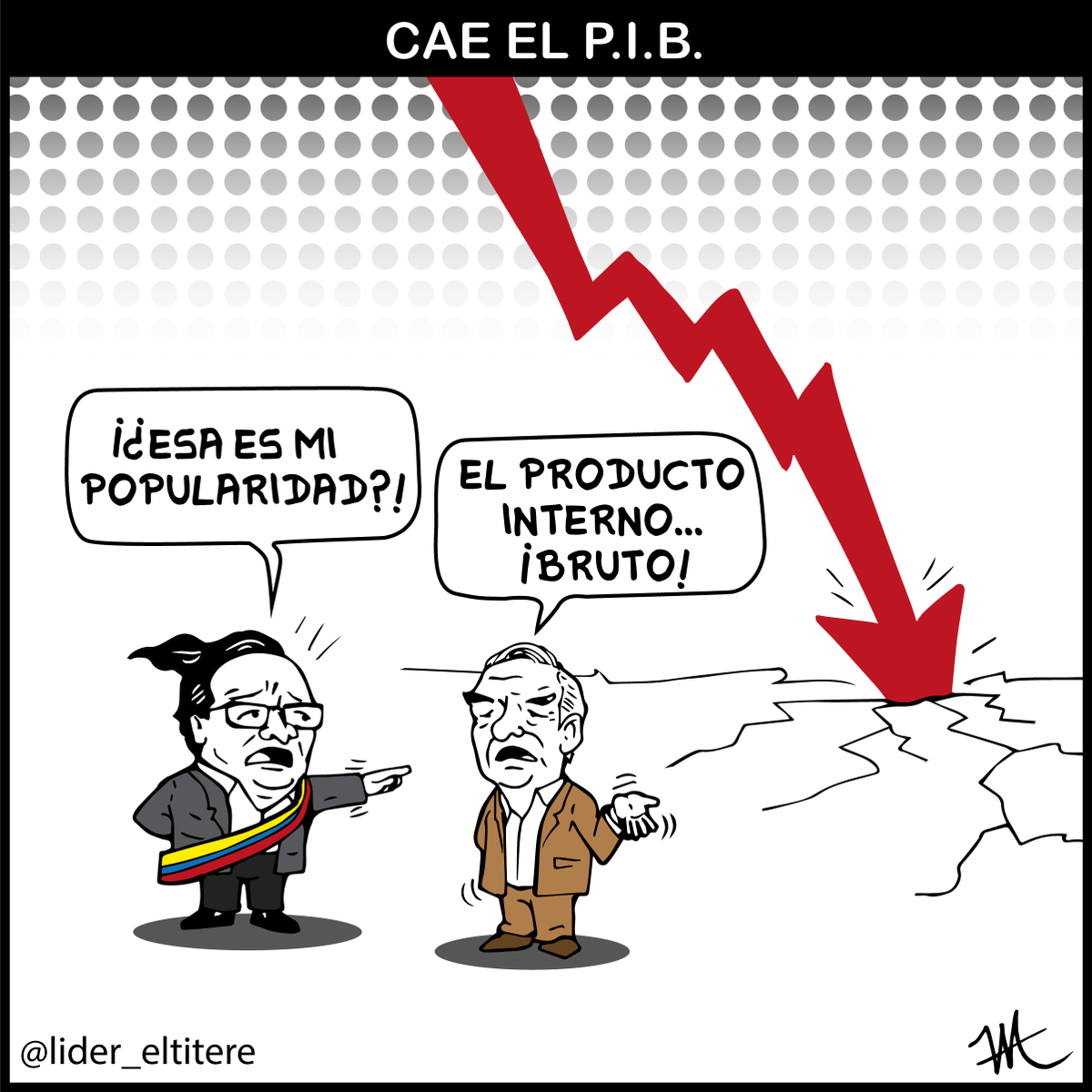 LiderCaricatura's tweet photo. Mi caricatura de hoy: Además de la popularidad presidencial, decrece el Producto Interno Bruto 😢 #DecrecerEs #FelizViernesATodos #CaricaturaDelDía #humorNegro https://t.co/zTpnHTwqSM
