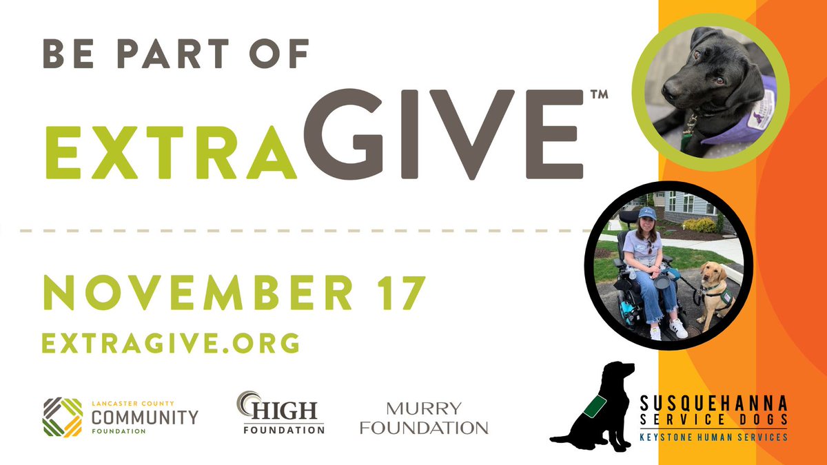 Today’s the big day to give extra! Donate to support Susquehanna Service Dogs in #ExtraGive. Let’s see how big of an impact we can make in just 24 hours! You can donate here: extragive.org/organizations/…