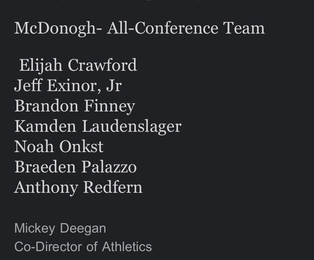 Kamden Laudenslager (@kamden2025) on Twitter photo Thank you to the coaching staffs around the MIAA for voting and recognizing myself and my teammates to the “MIAA ALL CONFERENCE TEAM” 🙏 <a href="/McDonoghFB/">McDonogh Football</a> <a href="/braeden_palaz09/">Braeden Palazzo</a> <a href="/antred_1/">Anthony Redfern</a> <a href="/noahonkst31/">Noah Onkst</a> @BrandonnFinney <a href="/ecrawford__/">Elijah Crawford</a> <a href="/JrExinor/">Jeff “El Jefe” Exinor</a> #WarEagles 🦅 Thank you to the coaching staffs around the MIAA for voting and recognizing myself and my teammates to the “MIAA ALL CONFERENCE TEAM” 🙏 <a href="/McDonoghFB/">McDonogh Football</a> <a href="/braeden_palaz09/">Braeden Palazzo</a> <a href="/antred_1/">Anthony Redfern</a> <a href="/noahonkst31/">Noah Onkst</a> @BrandonnFinney <a href="/ecrawford__/">Elijah Crawford</a> <a href="/JrExinor/">Jeff “El Jefe” Exinor</a> #WarEagles 🦅