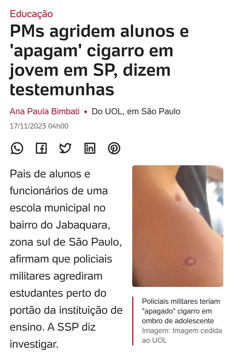 Um absurdo tratar os estudantes dessa maneira,  um total despreparo e violência da polícia do <a href="/tarcisiogdf/">Tarcísio Gomes de Freitas</a> . Queremos apuração e punição dos PMS envolvidos! A ditadura acabou! Não aceitamos tortura e violência contra estudantes!