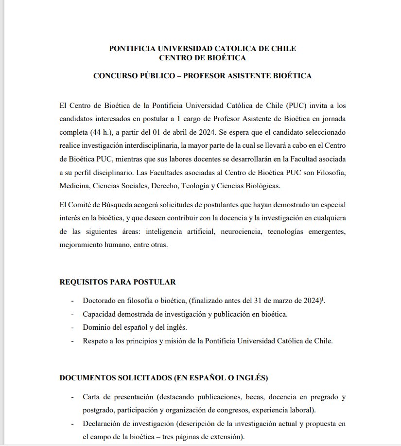 Cbioeticauc's tweet photo. Concurso Público Centro de Bioética
Profesor/a Asistente https://t.co/gYPQ7Cl55k