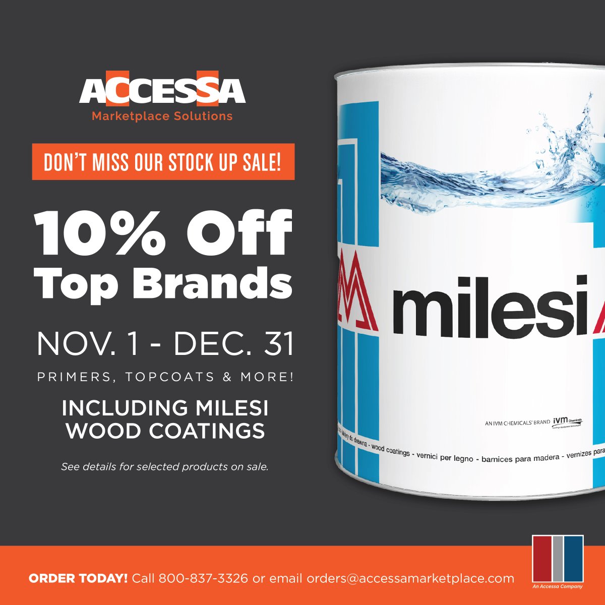 accessamrktplce's tweet photo. Don’t miss our Stock Up Sale on Top Brands, including Milesi Wood Coatings HKA/HKR Series!  Contact us to order – and learn about other discounted lines, including Centurion, Renner and ICA.
800-837-3326 or orders@accessamarketplace.com
#TeamAMS #qualitychoices https://t.co/1PJ2cHyxou