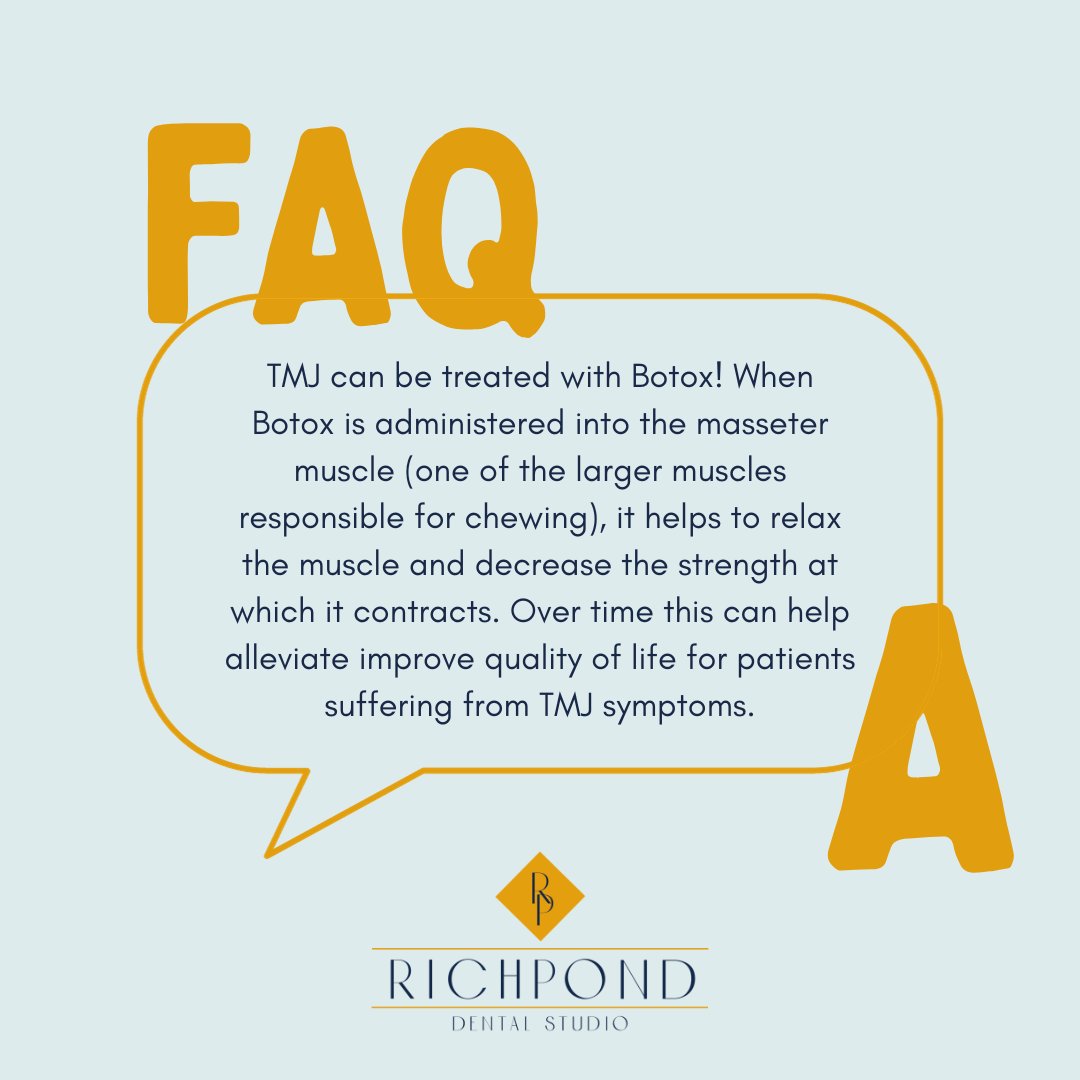 RPDentalStudio's tweet photo. Let’s talk TMJ! 💬 What is it and how is it treated? Swipe for the answer 👉 Rich Pond Dental Studio offers Botox to alleviate TMJ pain 💉

Give us a call to schedule an appointment 📲270.770.0292

#botox #tmj #tmjtreatment #aestheticdentist #dentist #bowlinggreendentist https://t.co/JHb0f6a629