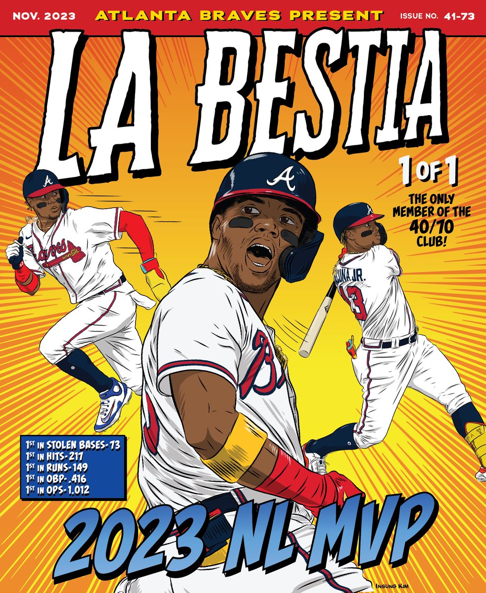 Braves's tweet image. With great power (Ronald Acuña Jr.) comes great responsibility (a unanimous MVP award)