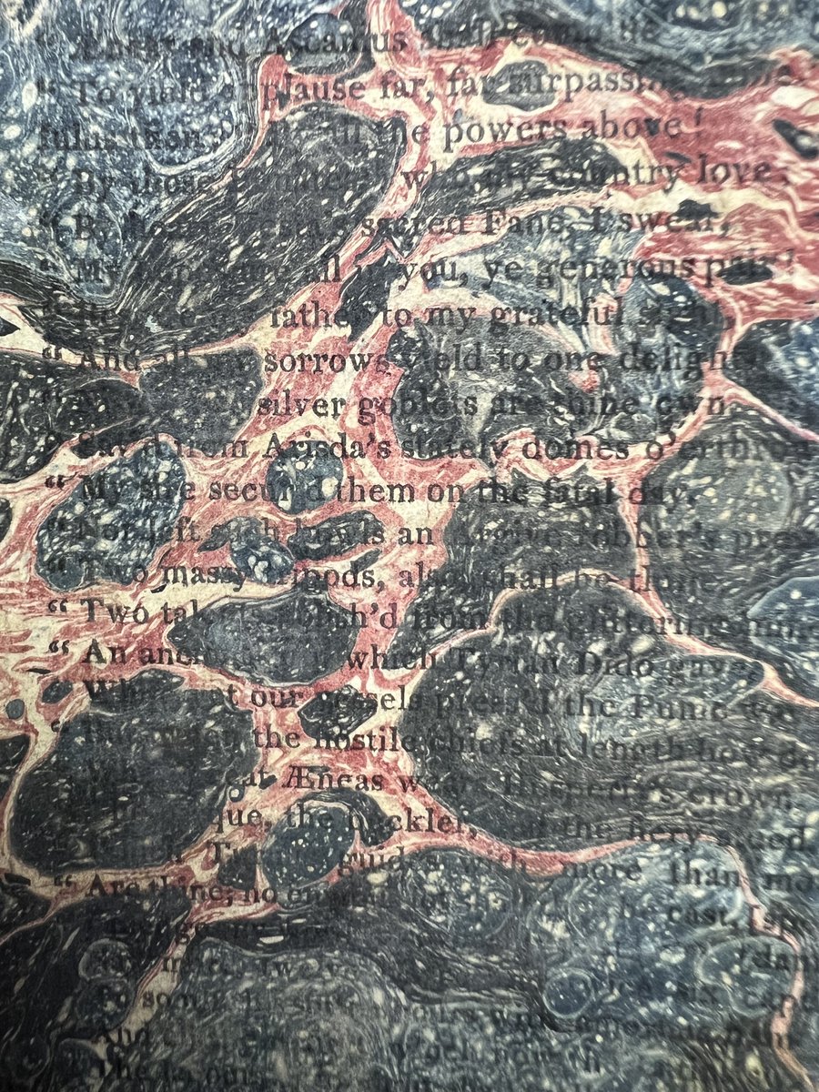 librarycompany's tweet photo. The endpapers on this copy of Thomas Moore's Works (New York, 1821) are over-marbled printer's waste. You know we love over-marbled printer's waste, but we especially love how select words peek through the marbling on this example.
Happy #endoftheweekendpapers! https://t.co/QQqFV92oFr
