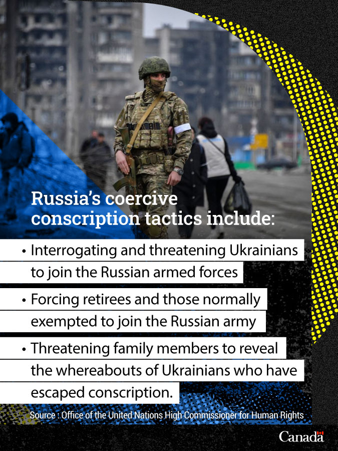 #Russia is coercing Ukrainians living in temporarily occupied territories to enlist in the Russian armed forces, which is a violation of international law. #StandWithUkraine