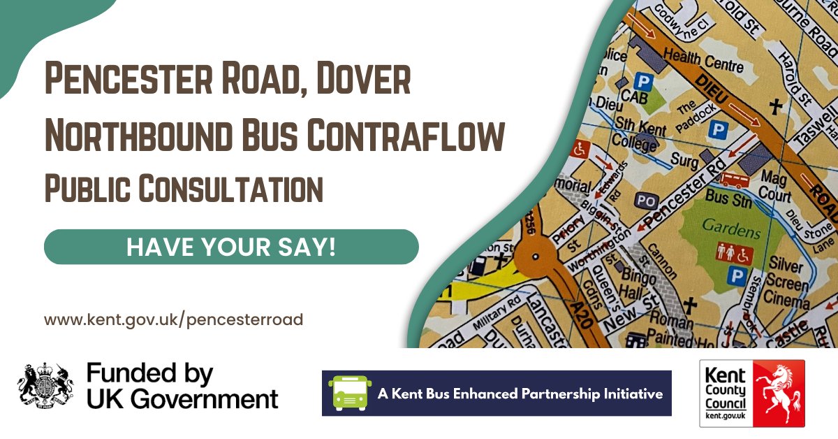 Today we launch a consultation on proposals for a contraflow bus lane on Pencester Road in Dover. The scheme aims to improve the public transport service and better access to the town centre. Find out more by visiting kent.gov.uk/pencesterroad..