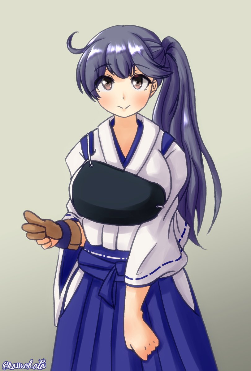 ushio (kancolle) 1girl solo japanese clothes long hair skirt partially fingerless gloves hakama  illustration images