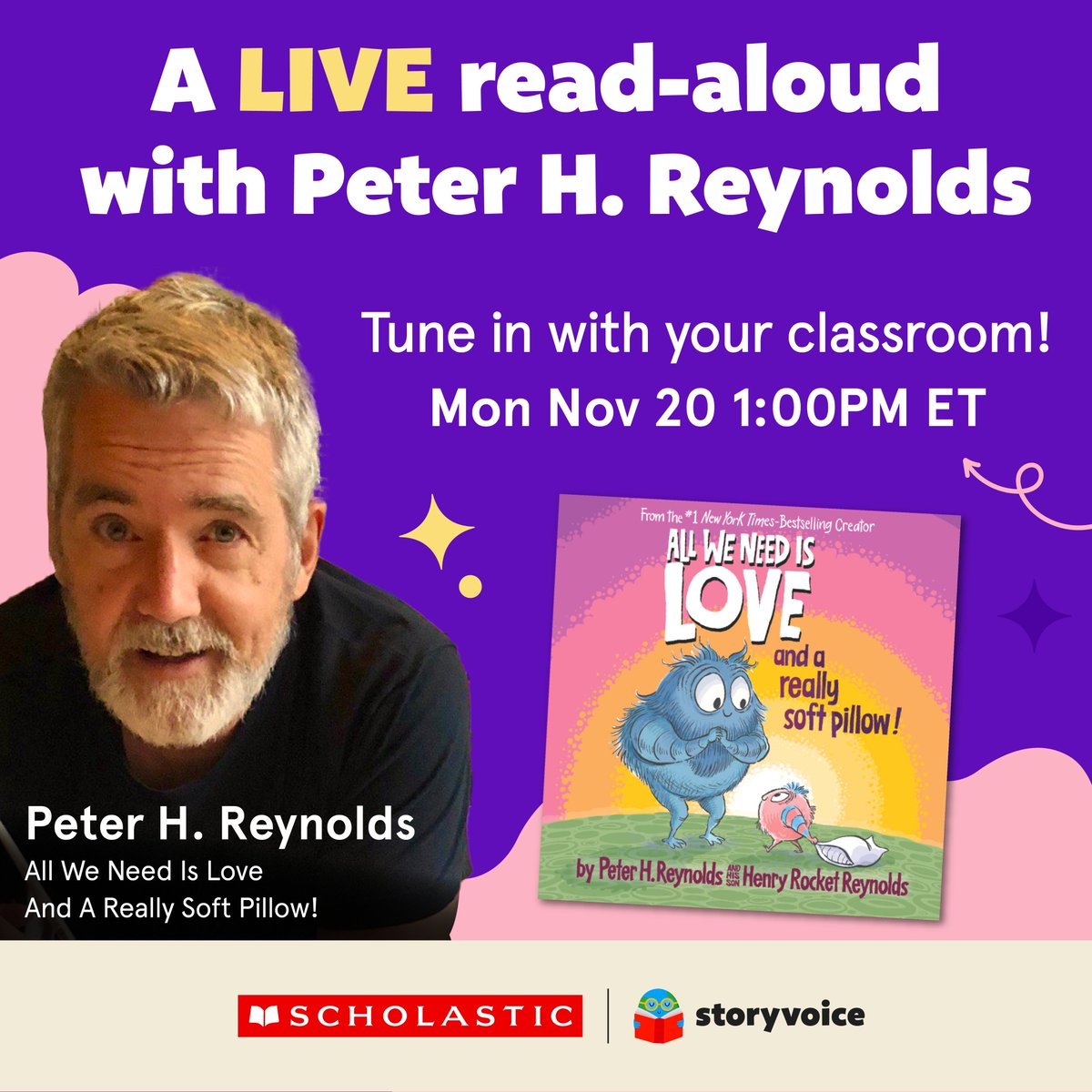 storyvoicelive's tweet photo. Kick off Thanksgiving week with @peterhreynolds and a Storyvoice read-aloud celebrating gratitude and love! Join the fun at https://t.co/SBSeOere2d https://t.co/RzgDd6PvCP