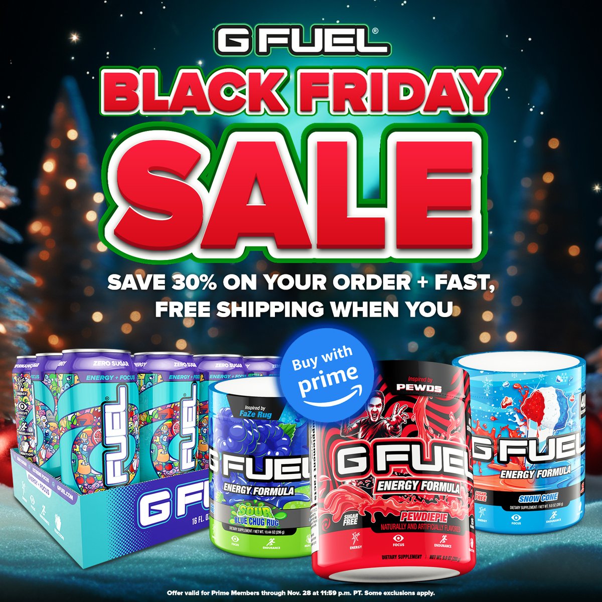 GFuelEnergy's tweet photo. ❤️ 𝗥𝗧 + 𝗙𝗢𝗟𝗟𝗢𝗪 to win a #GFUEL ITEM OF YOUR CHOICE! 2 winners picked next week in honor of our Amazon-Exclusive Black Friday Buy with Prime Sale! 

✅ 2 Day Prime Shipping Available!
✅ Ends Nov 28th!
✅ US Only!

🛒 𝗦𝗛𝗢𝗣: https://t.co/H39WGBjsQ5 https://t.co/tmHusKKRfc
