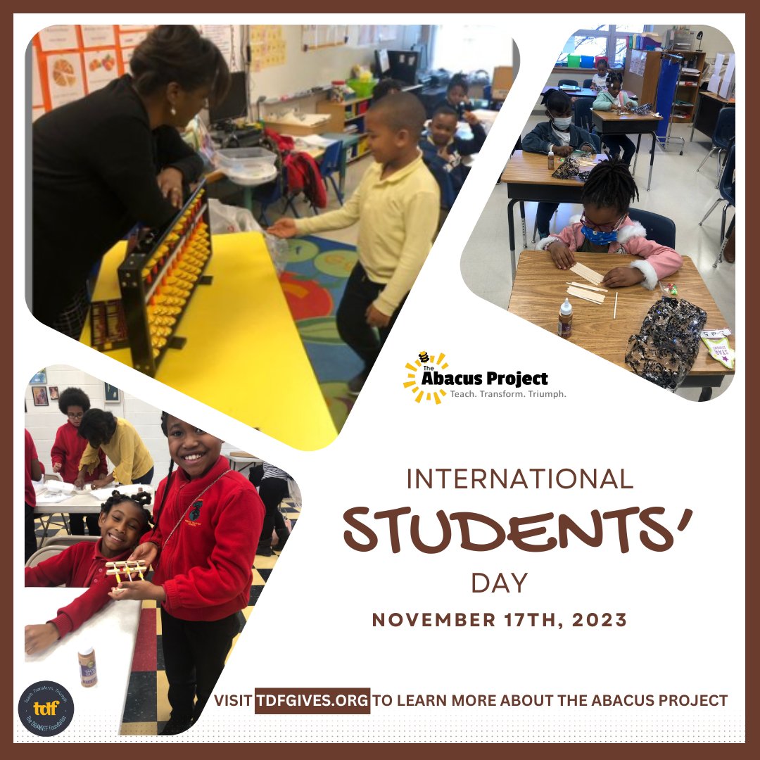 Happy International Students' Day! 🌎🎉 Today is the day to celebrate students all over the world for their hard work, creativity and dedication. 

#InternationalStudentsDay #CelebratingStudents #Education #Stem #Steam #TDF #TheAbacusProject
