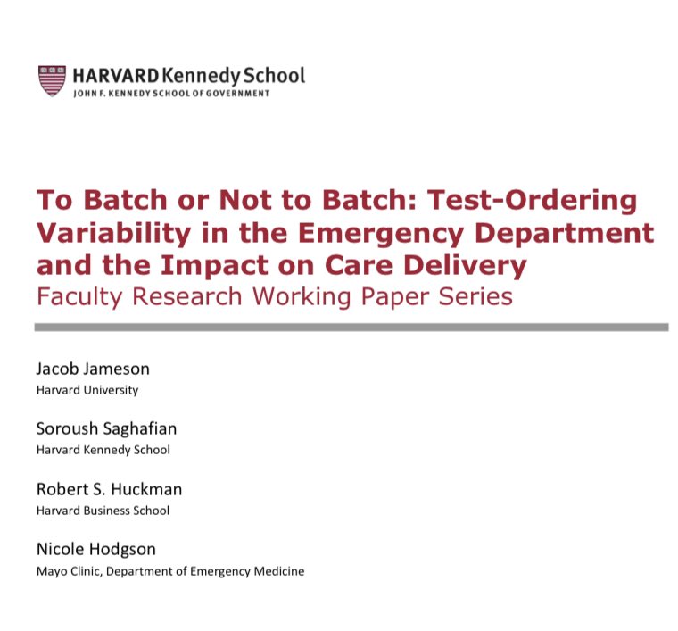 JacobCJameson's tweet image. New working paper with @Soroush_Saghaf, @robert_huckman, and @nhodgsonem 🏥 

This study delves into the contrasting practices of batch-ordering multiple tests simultaneously versus the sequential ordering of tests based on previous results 🩻🧫🧪

hks.harvard.edu/publications/b…