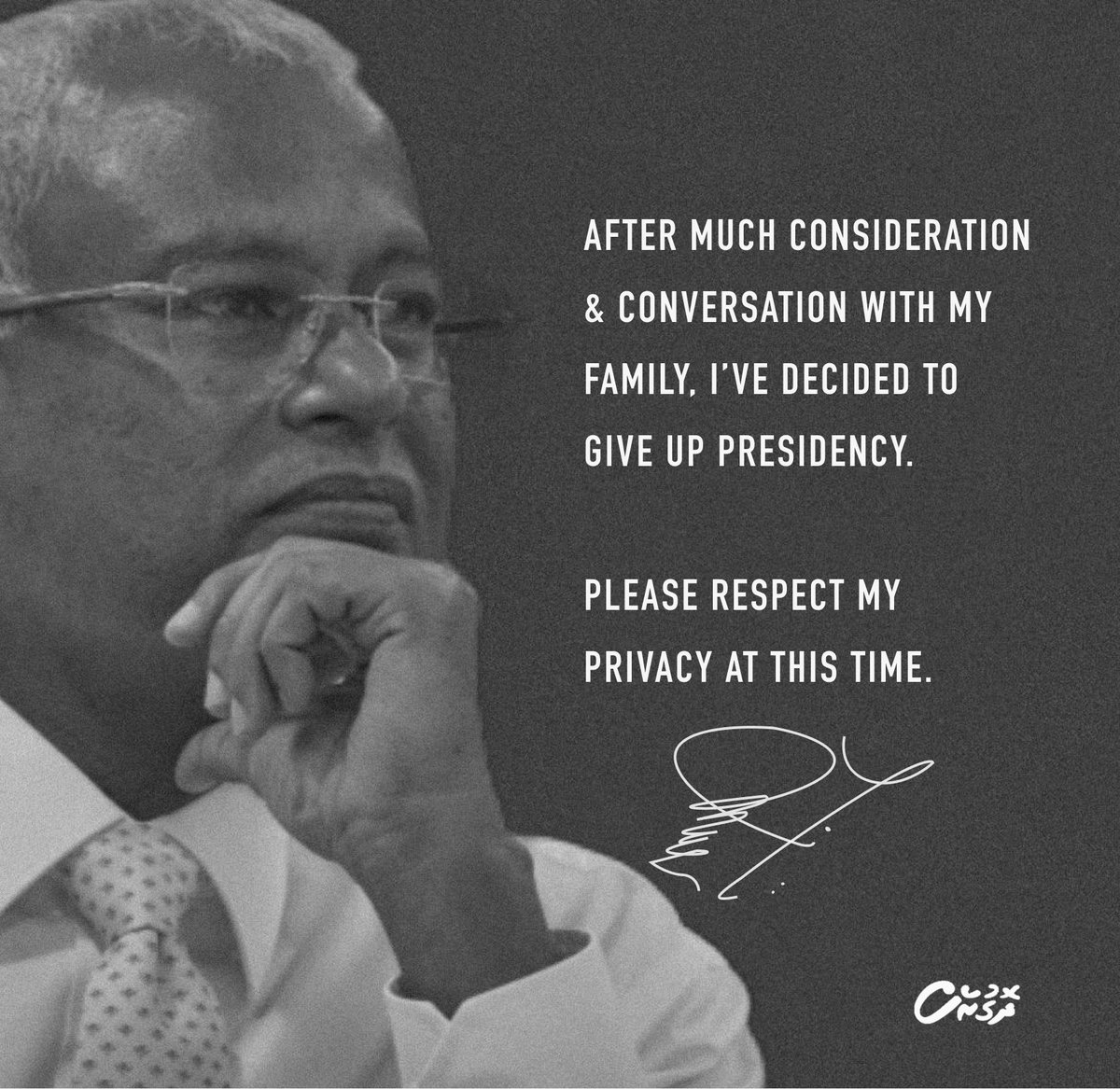 I'm giving up presidency. <a href="/ibusolih/">Ibrahim Mohamed Solih</a>