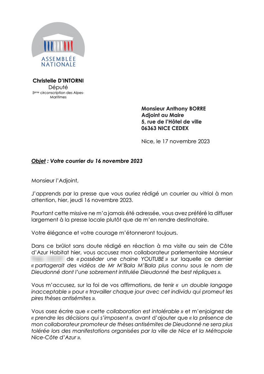 C_Dintorni's tweet photo. Cher @anthony_borre l’antisémitisme n’est pas un sujet de plaisanterie.

Derrière ce mot il y a de la violence, de la haine, de la barbarie et il y a surtout des victimes. 

Des gens qui souffrent jour après jour, des femmes, des hommes, des enfants qui sont stigmatisés pour ce qu’ils sont et qui sont quotidiennement blessés et humiliés.

L’antisémitisme ce n’est pas de la prose. C’est une terrible et intolérable actualité.

Instrumentaliser la souffrance du peuple juif pour essayer de créer une polémique artificielle à des fins politiciennes est indigne de l’écharpe tricolore que vous portez.