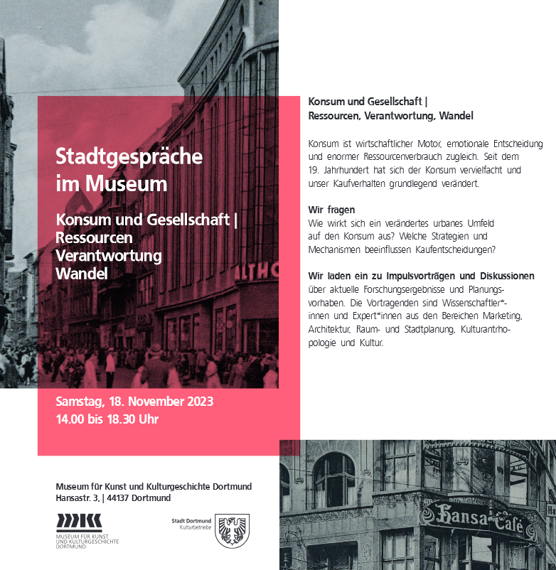 Bei der Veranstaltung "Stadtgespräche im Museum" am 18.11. im @MKK_Do stehen die Zukunft des Konsums und die Zukunft der City im Fokus. Herr Prof. Kenning hält einen Vortrag über das Thema  "Consumer Neuroscience. Wie werden Kaufentscheidungen getroffen?". dortmund.de/newsroom/press…