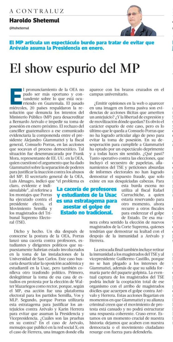 hshetemul's tweet photo. Consuelo Porras articula un espectáculo burdo para arremeter contra el binomio electo y evitar su toma de posesión.  
Comparto mi columna de opinión de hoy. https://t.co/ZyXNHlViVy