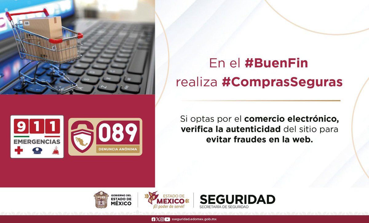 AAndradeTellez's tweet photo. #ElPoderDeServir | Hoy comienza el #BuenFin2023 y es importante que redoblemos esfuerzos sociedad y gobierno para prevenir cualquier ilícito en la web o en las calles de nuestro Estado de México.

Mantente alerta, sigue los consejos preventivos de la #SSEdoméx y ante cualquier emergencia llama de inmediato al 9-1-1.

#SomosMásLosBuenos
#MásInteligenciaMenosViolencia