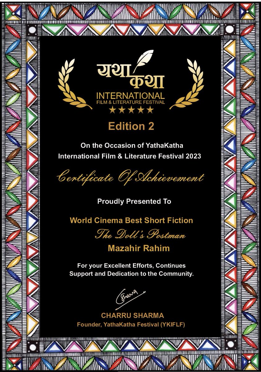 A beautiful Diwali Gift. From my home in India, Bombay, comes an invaluable gift. 'The Doll's Postman' wins an award for Best Short Fiction film by @KathaYatha via FilmFreeway.com! -