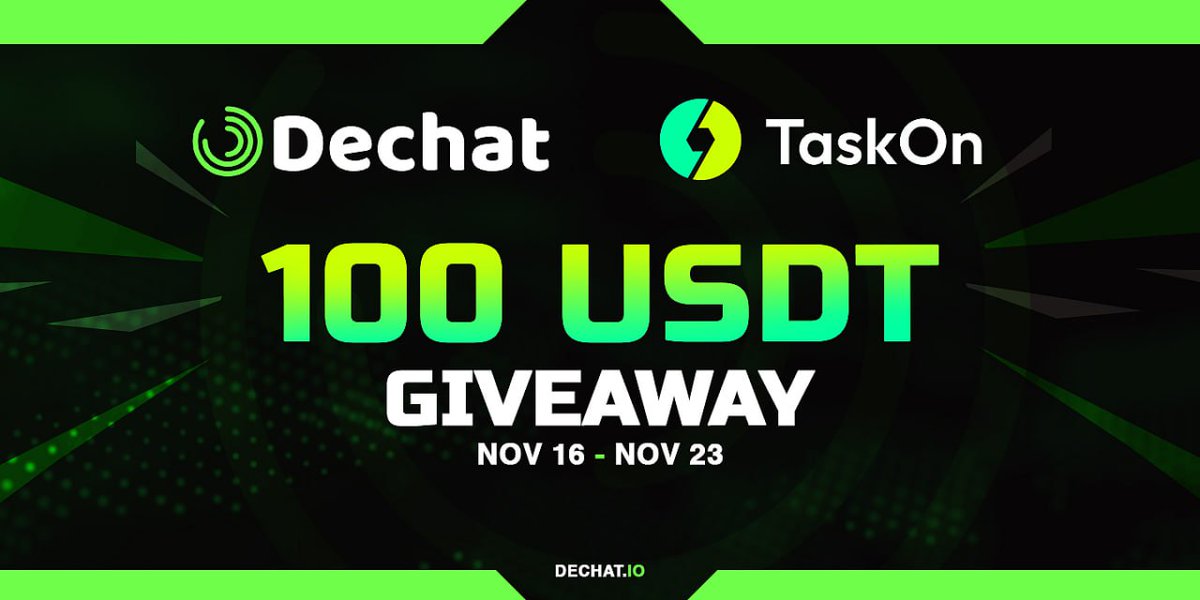 dechat_io's tweet photo. 🚀🎉 Exciting Genesis Giveaway Alert! Join us for the DeChat & TaskOn special event!

🗓️ Dates: 11/16 - 11/23 🎁 Prize: 100 USDT up for grabs!
🌐 Dive into the world of DeChat & TaskOn and get a chance to win big. Don't miss out on this opportunity!

#DeChat #TaskOn

https://t.co/Eo7A8EcPHB