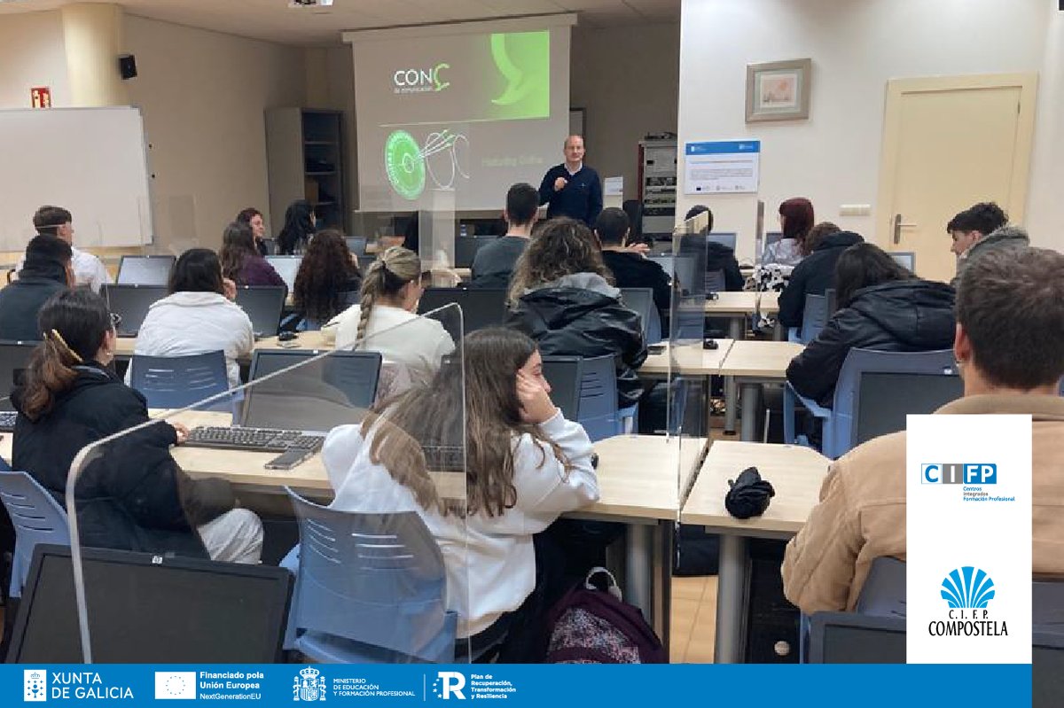CIFPCOMPOSTELA's tweet image. 🗓️ Este luns, acollimos no CIFP un novo taller organizado pola nosa Aula de emprendemento e financiado polo Ministerio de Educación e Formación Profesional e pola Unión Europea-NextGenerationEU, sobre campañas publicitarias nas RRSS 📲 con Fernando Rodríguez De La Torre 🙌.