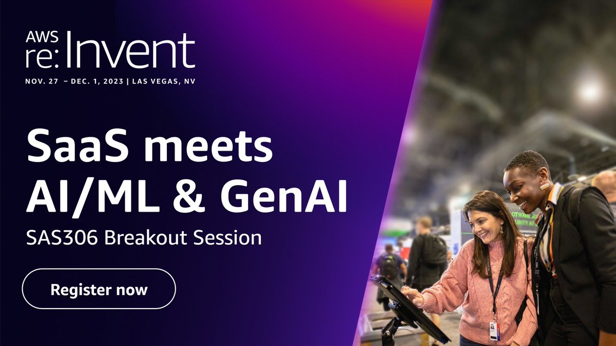 AWS_Partners's tweet photo. SaaS meets #generativeAI 🤝

Join the SAS306 breakout session at #AWSreInvent ☁️ as we'll dig into the intersections between multi-tenancy &amp; #AI 🤖, highlighting the common challenges that come with making AI part of your #SaaS offering. 💡

➡️ https://t.co/jNm0NNzTNs #SaaSonAWS https://t.co/aG89qoPLAU