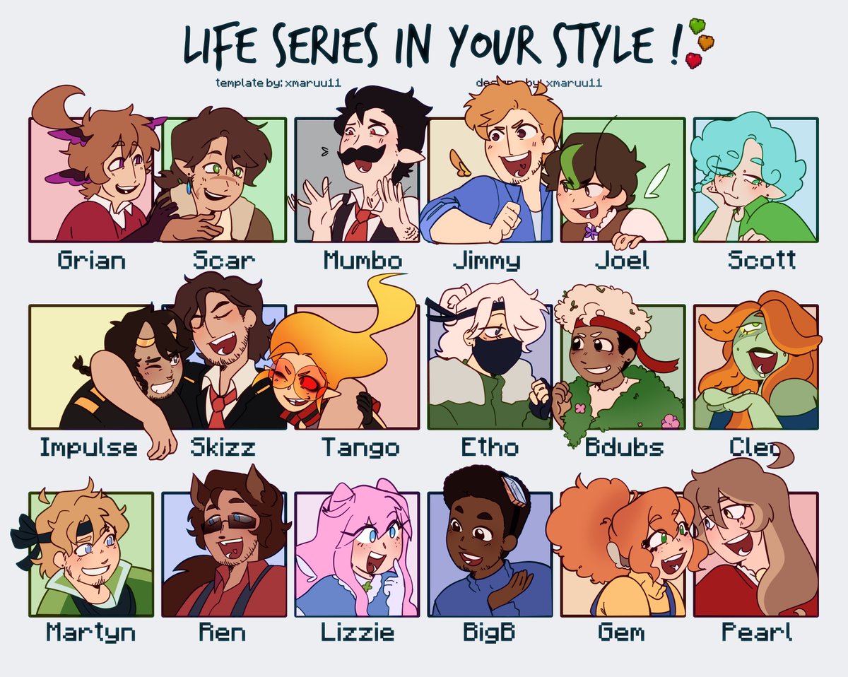 xMaruu11's tweet photo. DRAW THE LIFE SERIES MEMBERS IN YOUR STYLE !!! 

Little fun challenge for anyone that wants to join! Wanna show your super duper cool designs? Or wanna finally sit down and draw them all? 

HERES YOUR CHANCE !

#secretlifefanart #TrafficSeriesIYS https://t.co/4e4RfKnlqf