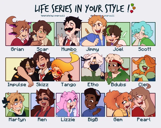 DRAW THE LIFE SERIES MEMBERS IN YOUR STYLE !!! 

Little fun challenge for anyone that wants to join! Wanna show your super duper cool designs? Or wanna finally sit down and draw them all? 

HERES YOUR CHANCE !

#secretlifefanart #TrafficSeriesIYS 