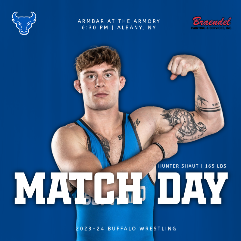 UB_Wrestling's tweet photo. IT'S MATCH DAY ‼️

The Bulls are in Albany for the Armbar  at the Armory.

6:30 pm vs. Northern Colorado
8:30 pm vs. Virginia https://t.co/ZBONi4kVyN